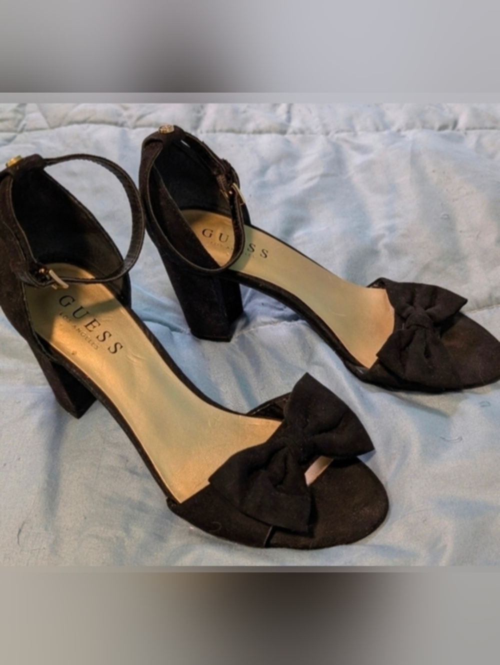 Guess Suede Black Block Heel Bow Heels